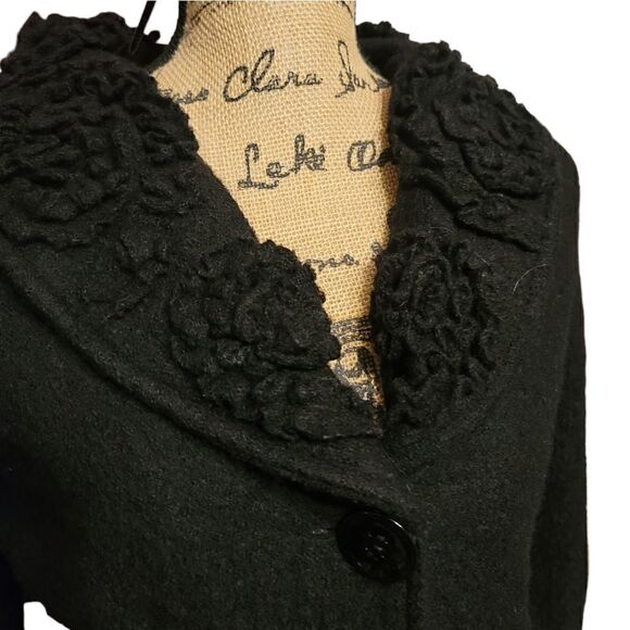 Marisa Christina Boil Wool Black Floral Neck Design Jacket Size Petite Small - Picture 7 of 9